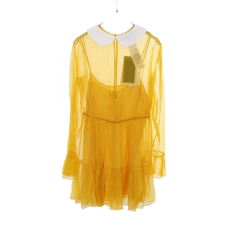GUCCI 雪紡中長洋裝 絲質 黃色 女款 #40-1