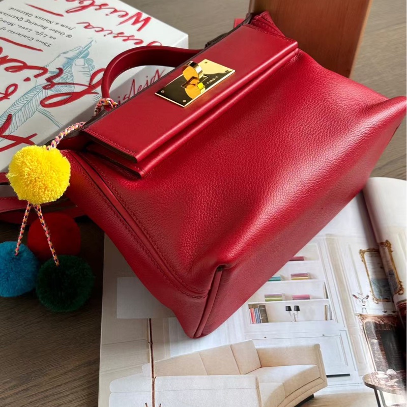 🌈Hermes❤️Mini 24/24❤️紅色金扣🌟98.5新🌟evercolor皮🌈-3