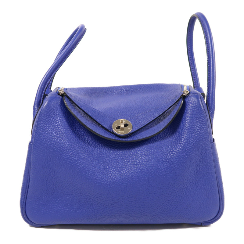 HERMES Clemence皮革Lindy 26手挽肩背兩用袋銀扣Bleu Electric-0