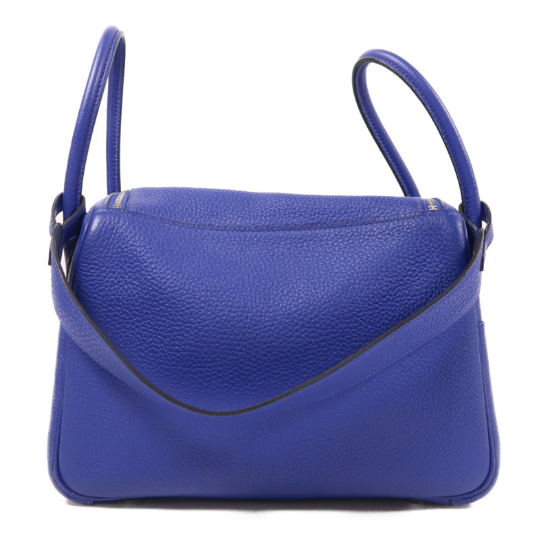 HERMES Clemence皮革Lindy 26手挽肩背兩用袋銀扣Bleu Electric-1