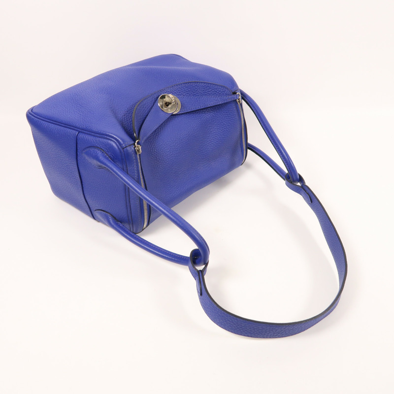 HERMES Clemence皮革Lindy 26手挽肩背兩用袋銀扣Bleu Electric-7