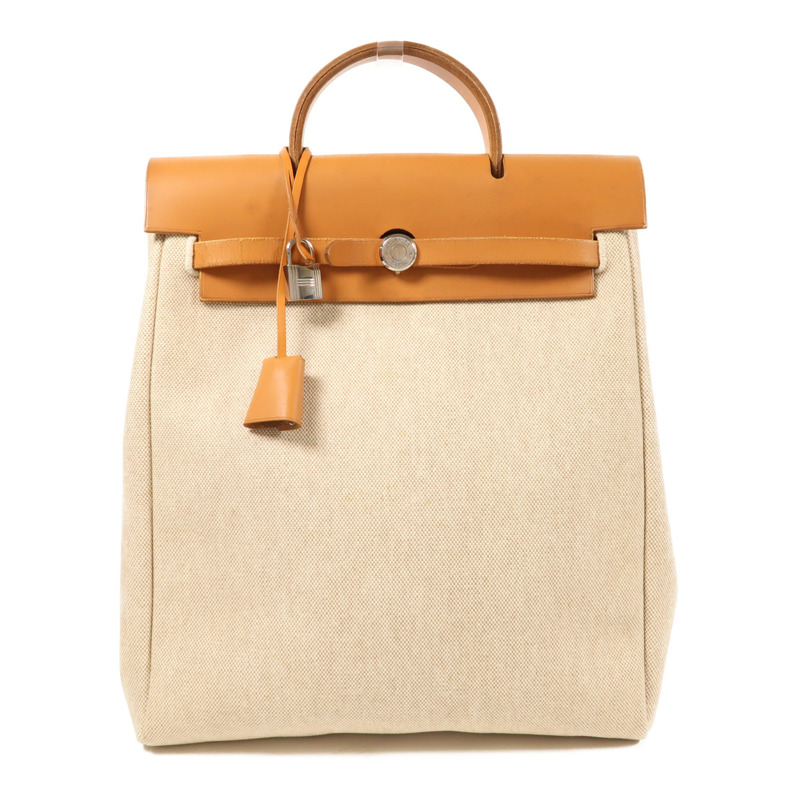 HERMES 皮革/帆布Herbag 2 In 1銀扣背包-0