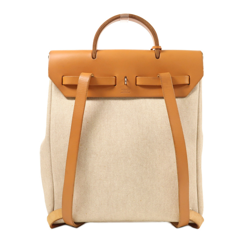HERMES 皮革/帆布Herbag 2 In 1銀扣背包-1