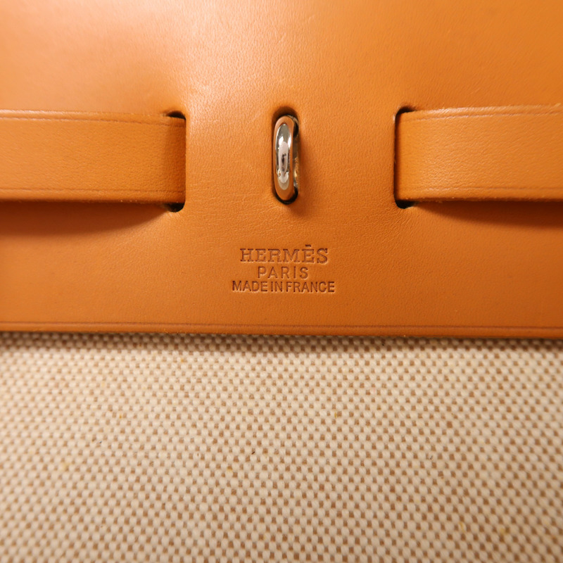HERMES 皮革/帆布Herbag 2 In 1銀扣背包-5