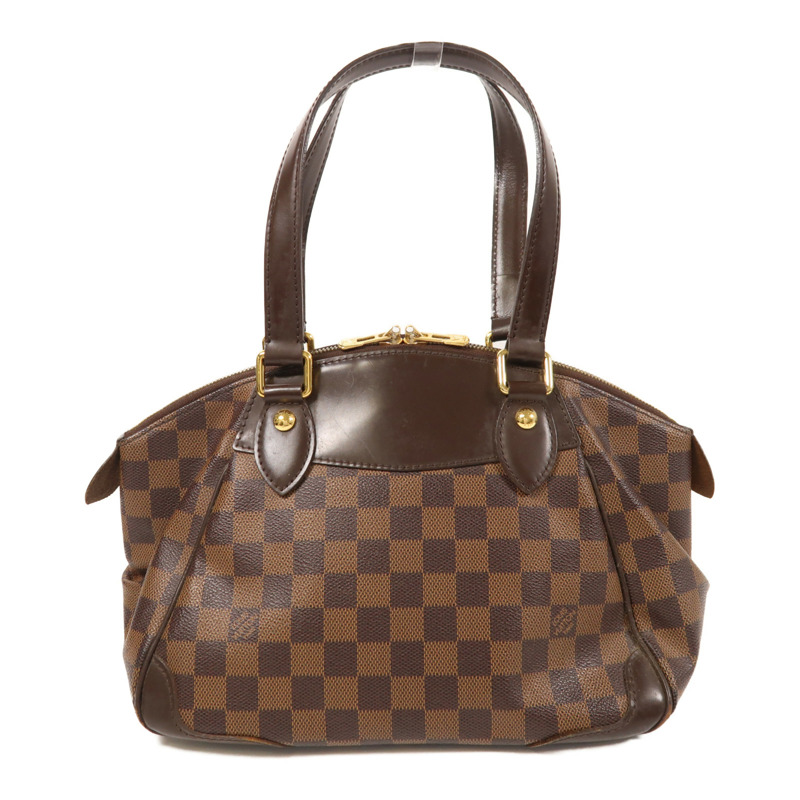 LOUIS VUITTON Damier Verona PM金扣肩背袋棕色-1