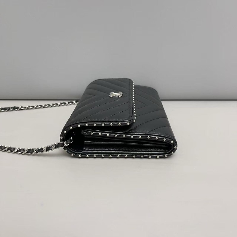 Chanel香奈兒 黑銀全皮V紋柳丁woc鏈條包 肩背包 斜背包尺寸16×11cm-5