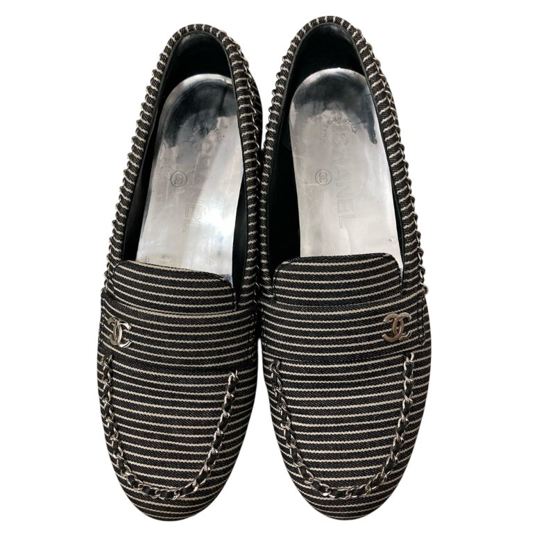 CHANEL 香奈兒 樂福鞋 黑白條紋 SIZE:EU37.5-0