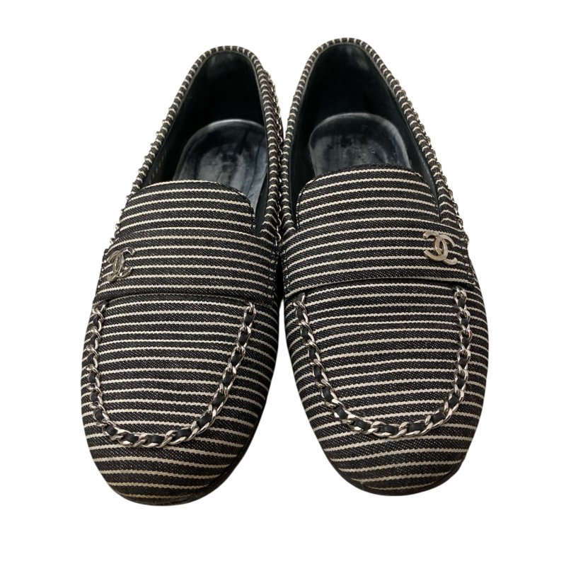 CHANEL 香奈兒 樂福鞋 黑白條紋 SIZE:EU37.5-1
