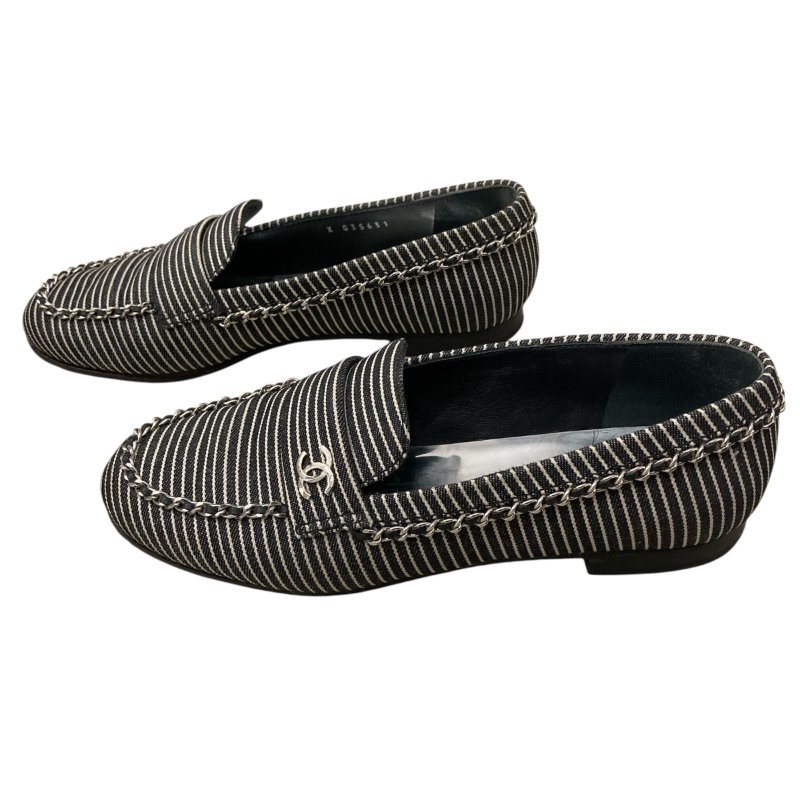 CHANEL 香奈兒 樂福鞋 黑白條紋 SIZE:EU37.5-4