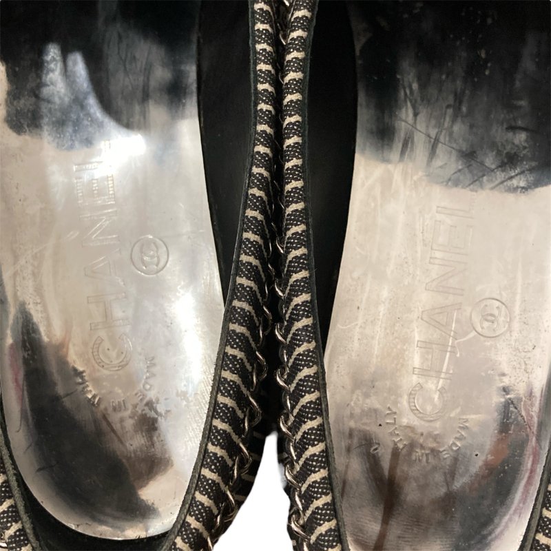 CHANEL 香奈兒 樂福鞋 黑白條紋 SIZE:EU37.5-6