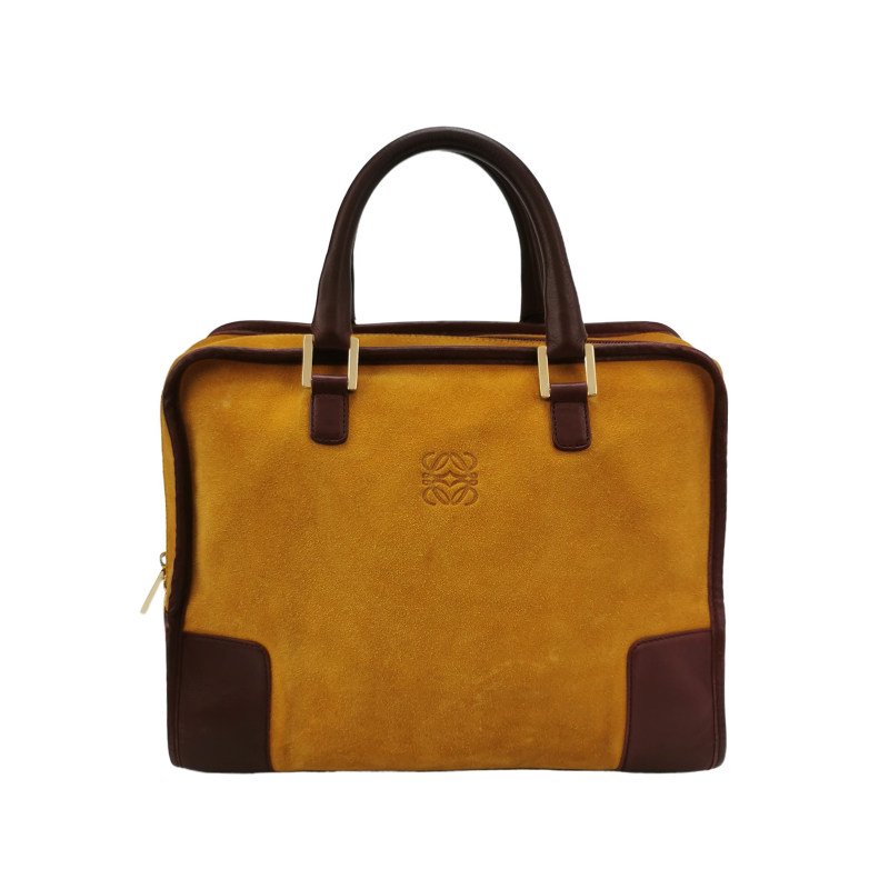 Loewe Amazona 牛皮 翻毛皮 拼色 加固 邊角 手提包-0