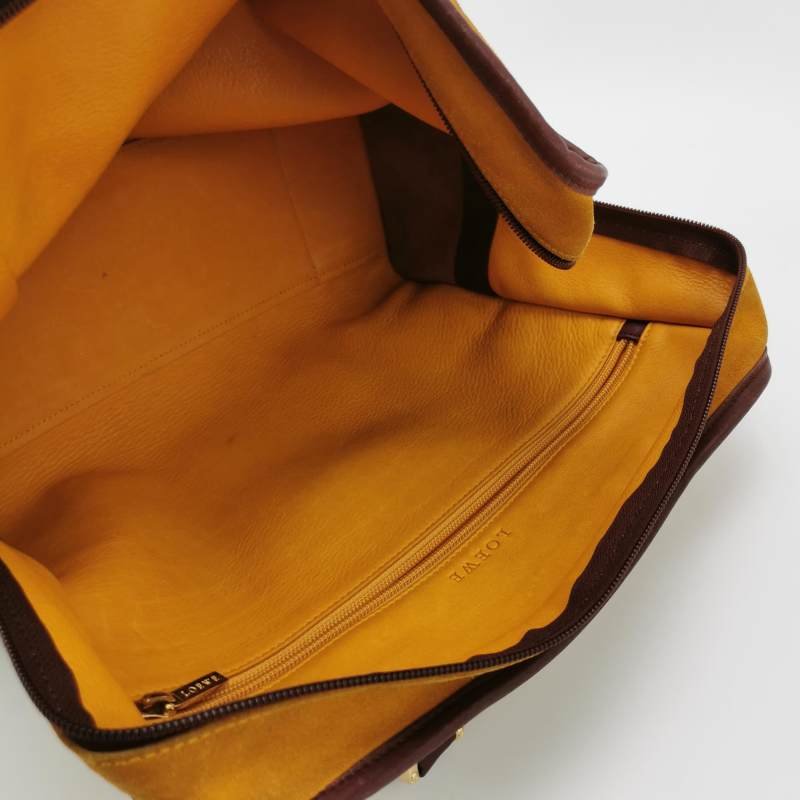 Loewe Amazona 牛皮 翻毛皮 拼色 加固 邊角 手提包-6