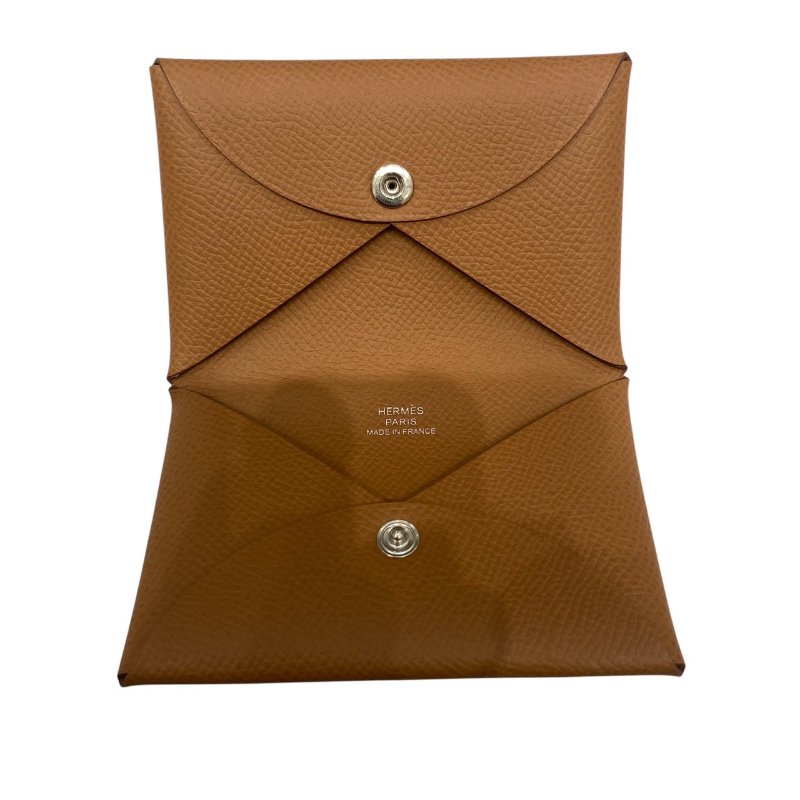HERMES 愛馬仕 CALVI 零錢包 EPSOM  金棕色-1