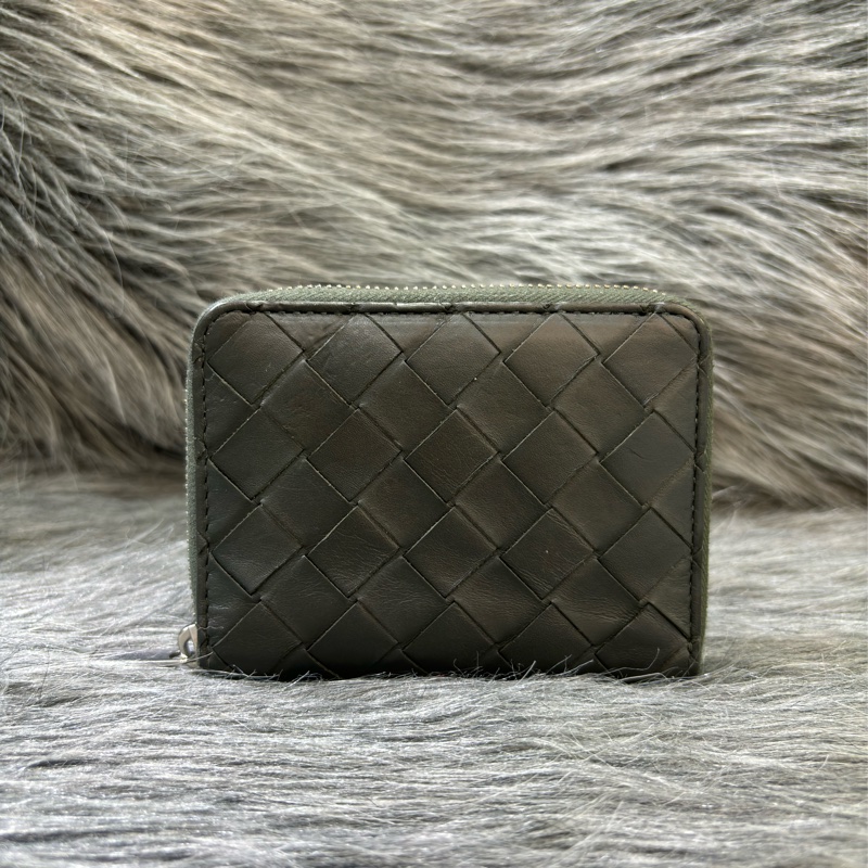 BOTTEGA VENETA BV 749726 橄欖綠色 小羊皮 編織 名片夾 零錢包 短夾 皮夾 零錢袋 信用卡包 超新-0