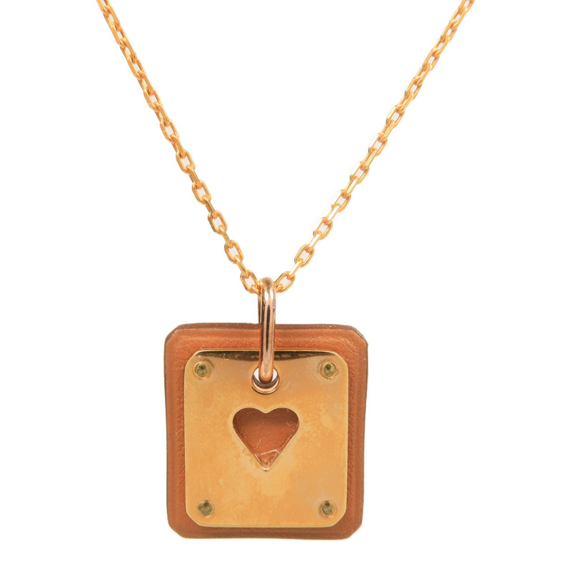 HERMES 皮革/金屬As De Coeur項鍊Gold-1