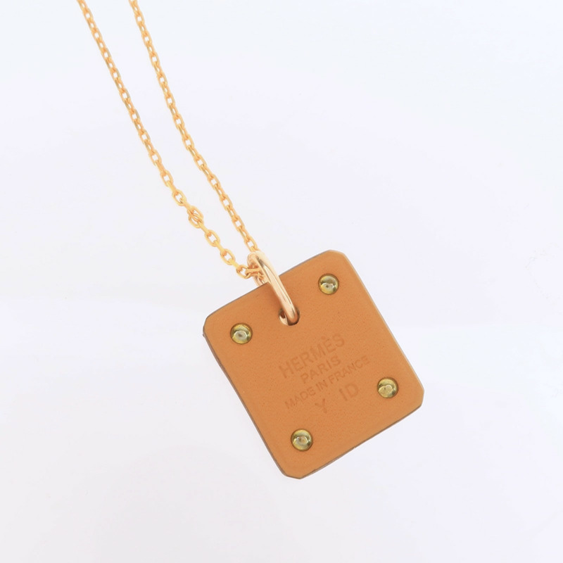 HERMES 皮革/金屬As De Coeur項鍊Gold-4