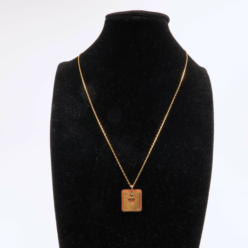 HERMES 皮革/金屬As De Coeur項鍊Gold-7