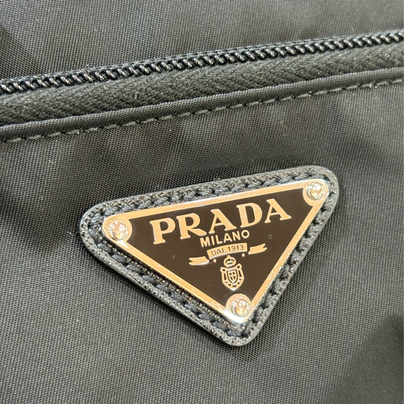 PRADA AVL977 黑色 帆布 前口袋 拉鍊 肩背包 胸口包 後背包 麻將包-8