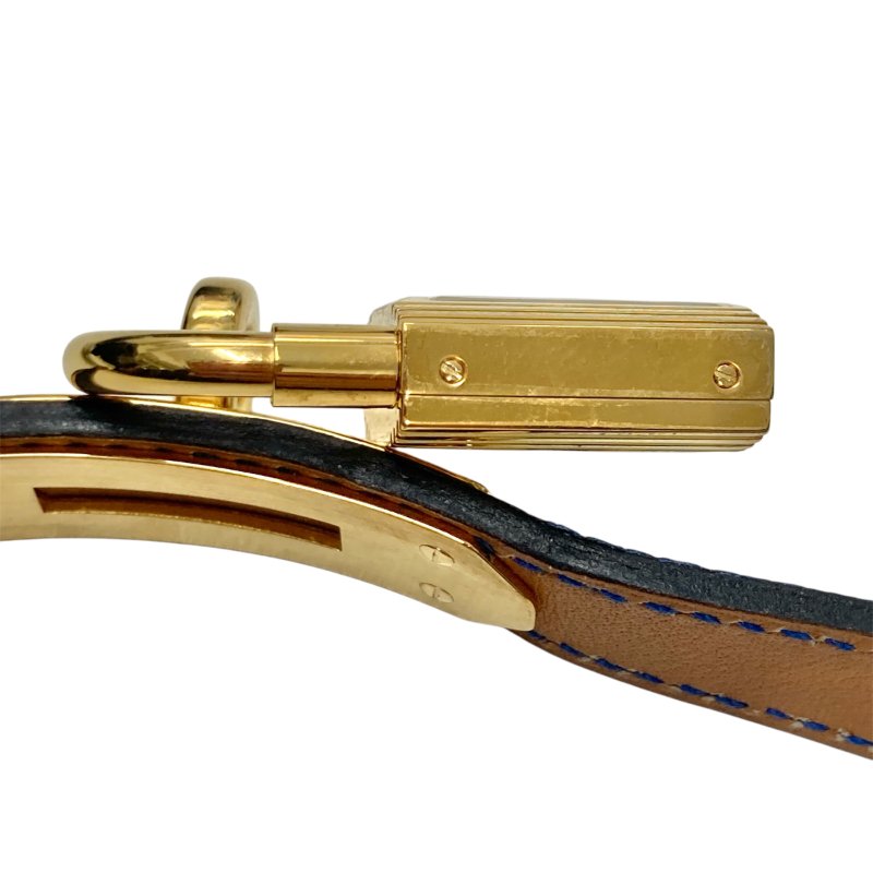 HERMES 愛馬仕 KE1.201 KELLY WATCH 不鏽鋼 鍍金 石英 電池式 白色錶盤 藍色錶帶 女錶-3