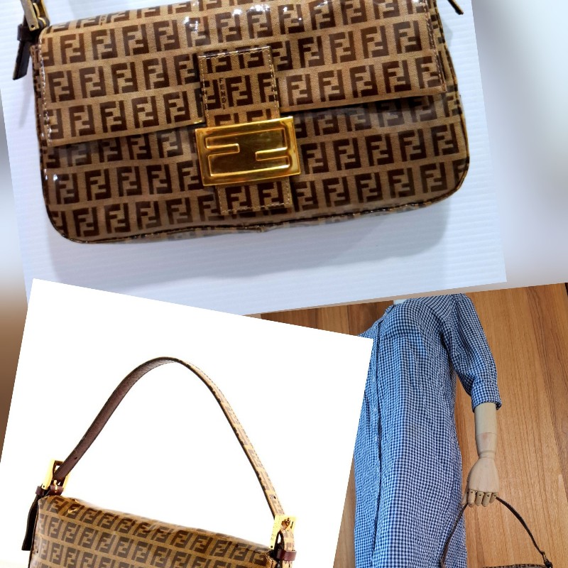 vintage FENDI 水晶皮金釦法棍包-8