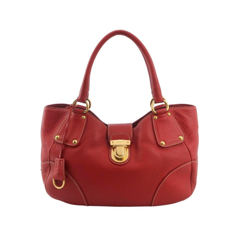 Prada 牛皮 純色 字母 Logo 鉚釘 插扣 單肩包-0