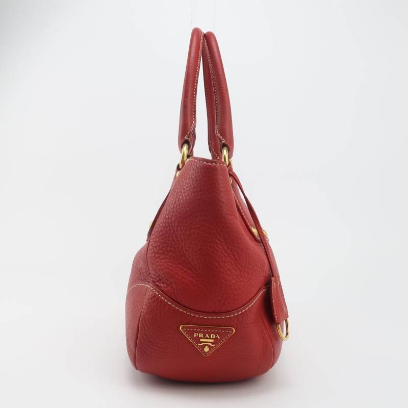 Prada 牛皮 純色 字母 Logo 鉚釘 插扣 單肩包-3