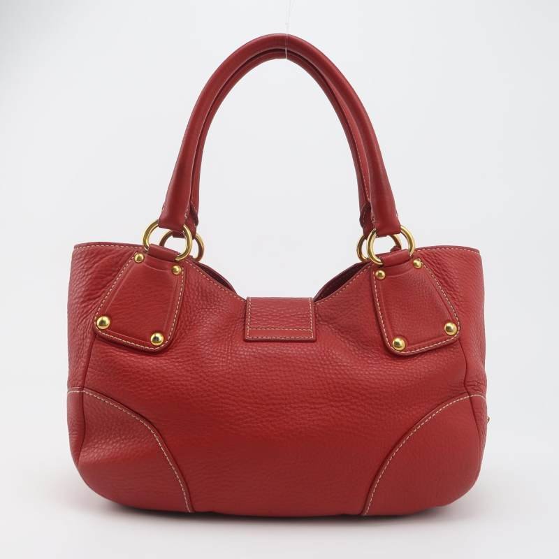 Prada 牛皮 純色 字母 Logo 鉚釘 插扣 單肩包-4