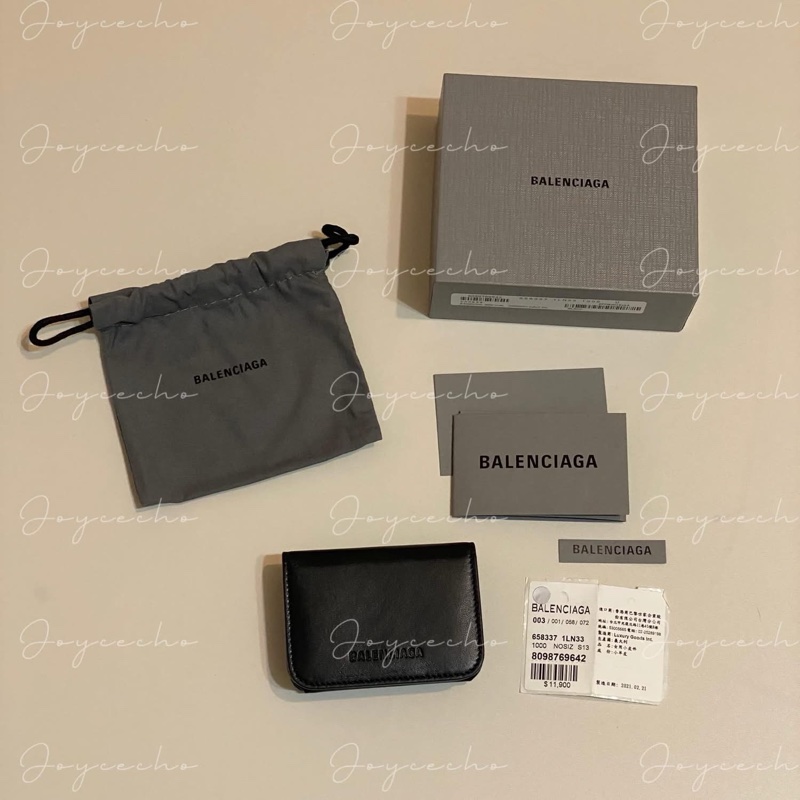 『全新閒置』balenciaga巴黎世家 壓印logo三折mini短夾-1