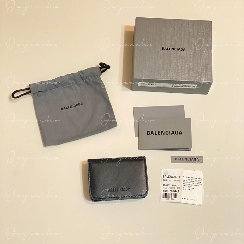『全新閒置』balenciaga巴黎世家 壓印logo三折mini短夾-2