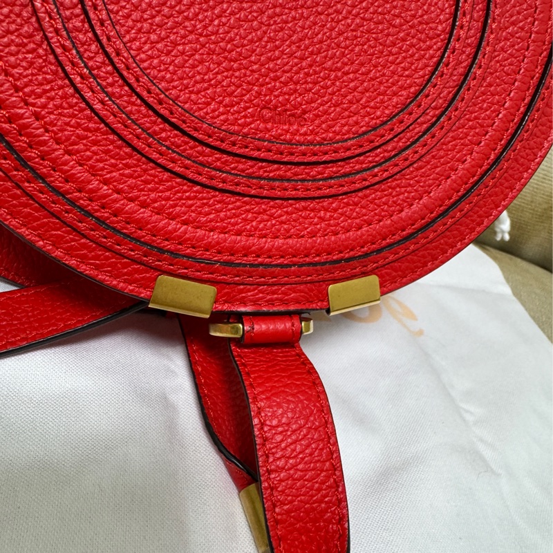 正品 chloe marcie肩背包 小款 紅色 斜背包 鈴鼓包-3