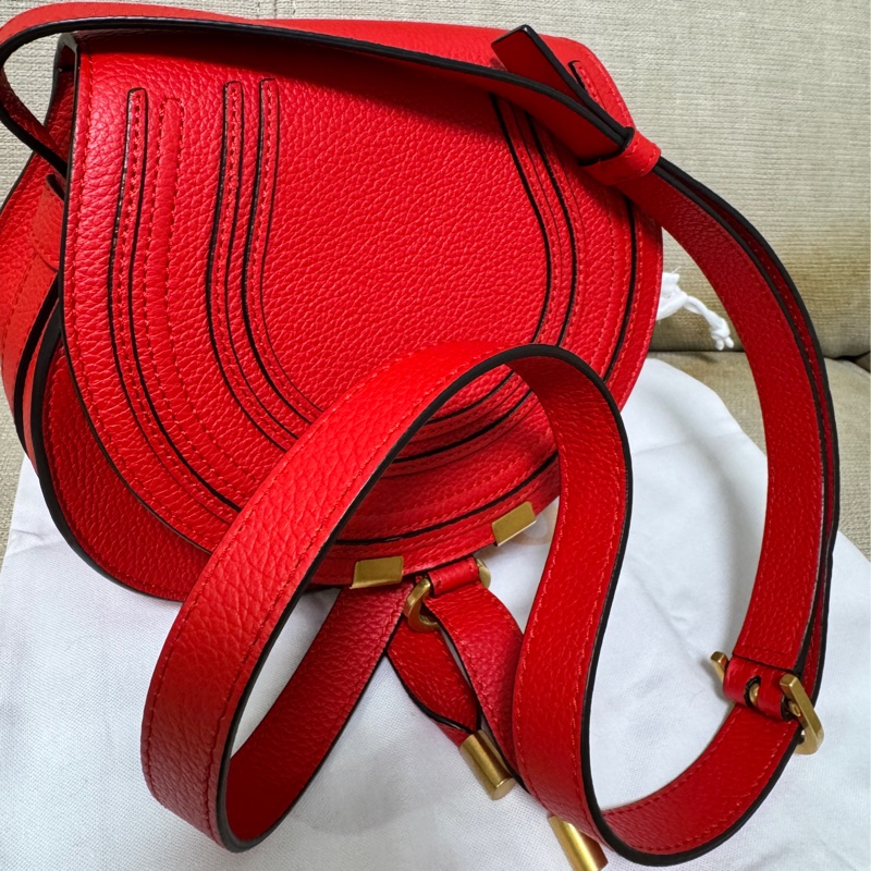 正品 chloe marcie肩背包 小款 紅色 斜背包 鈴鼓包-11