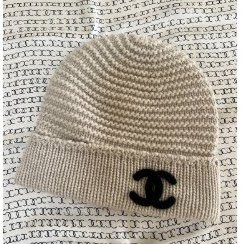 閒置未使用～ Chanel香奈兒奶茶卡其雙C經典logo喀什米爾毛帽/ 冷帽/ 保暖帽/ 針織帽~-4