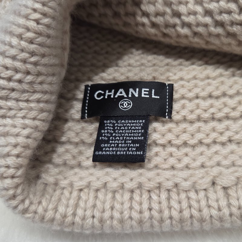 閒置未使用～ Chanel香奈兒奶茶卡其雙C經典logo喀什米爾毛帽/ 冷帽/ 保暖帽/ 針織帽~-6