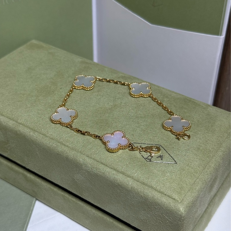 (台灣專櫃購證🇹🇼大全配)Van Cleef & Arpels 梵克雅寶 Vintage Alhambra 手鍊 五花 白貝母5枚四葉幸運圖騰-1