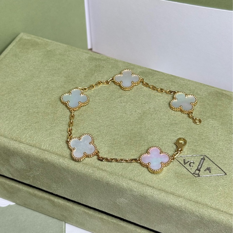 (台灣專櫃購證🇹🇼大全配)Van Cleef & Arpels 梵克雅寶 Vintage Alhambra 手鍊 五花 白貝母5枚四葉幸運圖騰-2