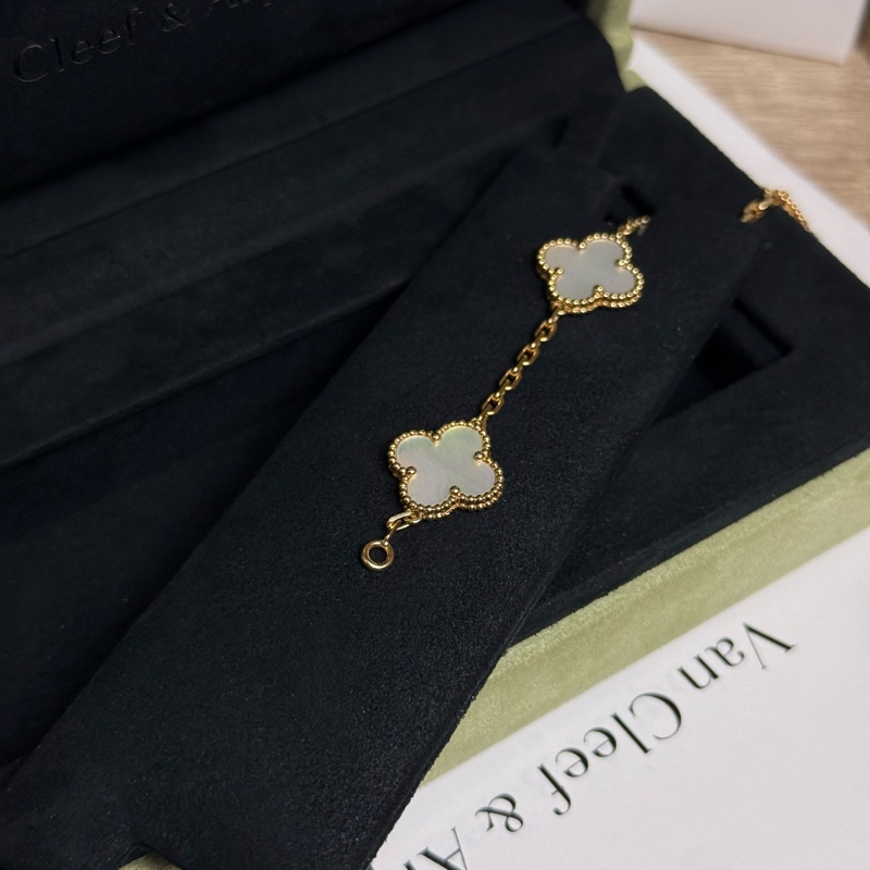 (台灣專櫃購證🇹🇼大全配)Van Cleef & Arpels 梵克雅寶 Vintage Alhambra 手鍊 五花 白貝母5枚四葉幸運圖騰-3
