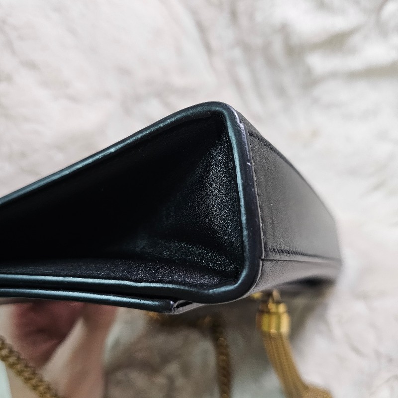 大降價 Saint Laurent YSL 流蘇鍊包 經典黑金款｜真皮晚宴包 肩背包｜24cm-4
