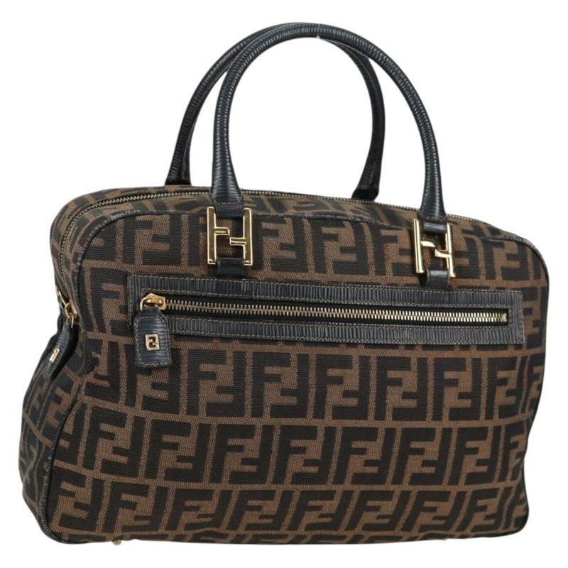【日本直送】FENDI Zucca 帆布手提包 黑色 棕金色 正品 BA4615-0