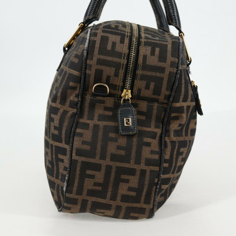 【日本直送】FENDI Zucca 帆布手提包 黑色 棕金色 正品 BA4615-3