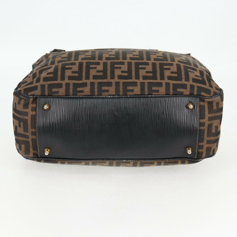 【日本直送】FENDI Zucca 帆布手提包 黑色 棕金色 正品 BA4615-4