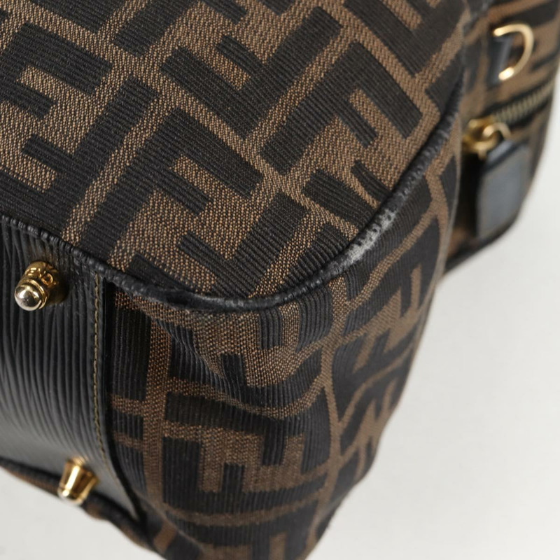 【日本直送】FENDI Zucca 帆布手提包 黑色 棕金色 正品 BA4615-7