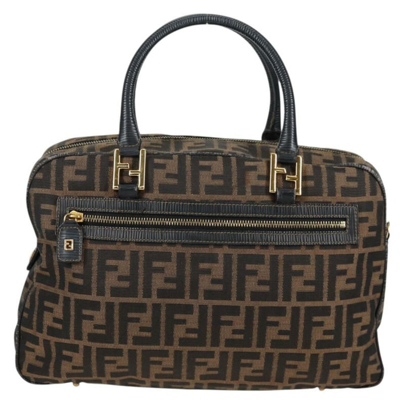【日本直送】FENDI Zucca 帆布手提包 黑色 棕金色 正品 BA4615-12