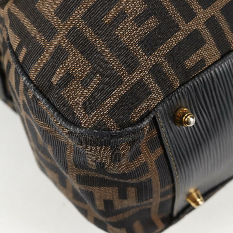 【日本直送】FENDI Zucca 帆布手提包 黑色 棕金色 正品 BA4615-14