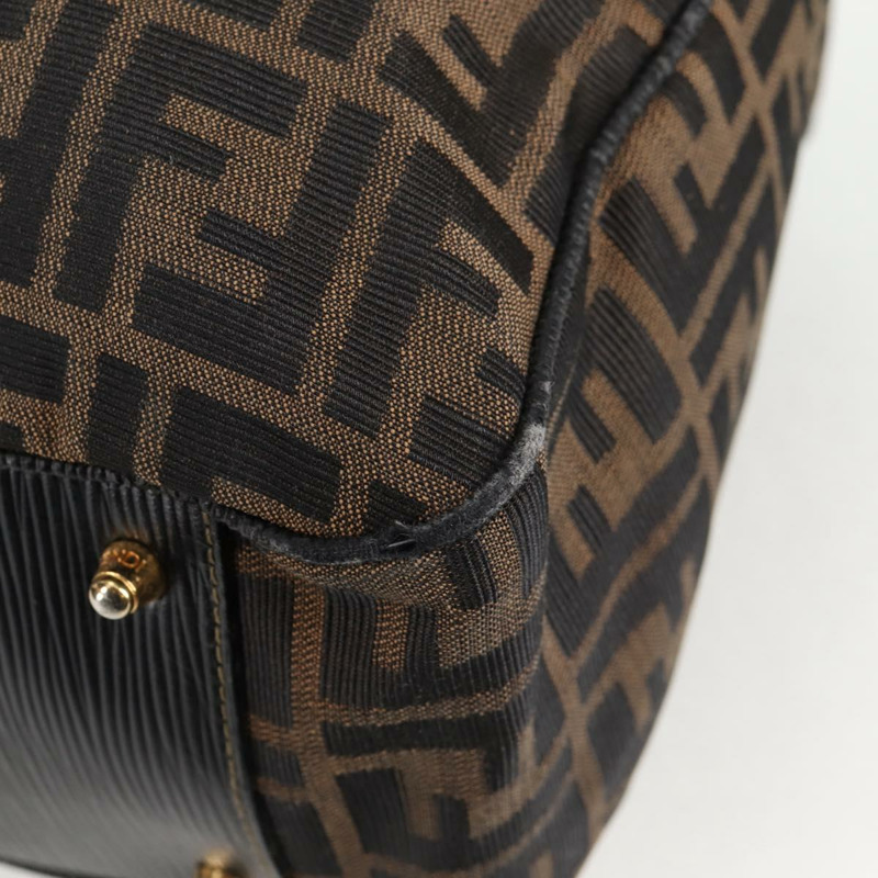 【日本直送】FENDI Zucca 帆布手提包 黑色 棕金色 正品 BA4615-15