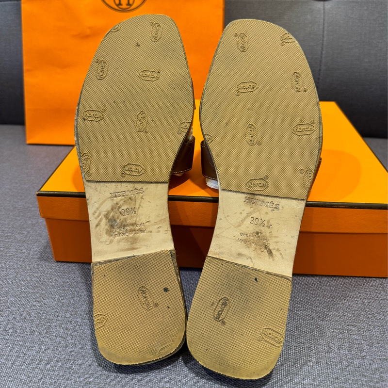 二手愛馬仕 Hermes Oran 拖鞋 39.5號 金棕色-7