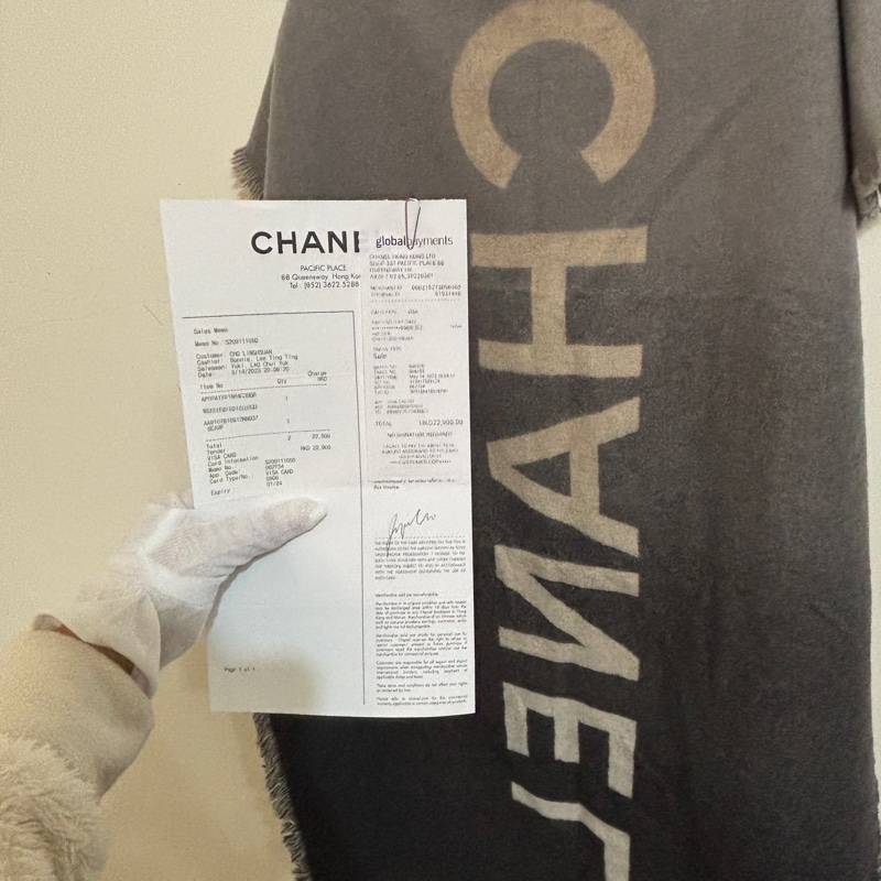 914intheair精品代購『全新』Chanel 雙C LOGO雙面漸層灰棕漸層羊絨圍巾-9