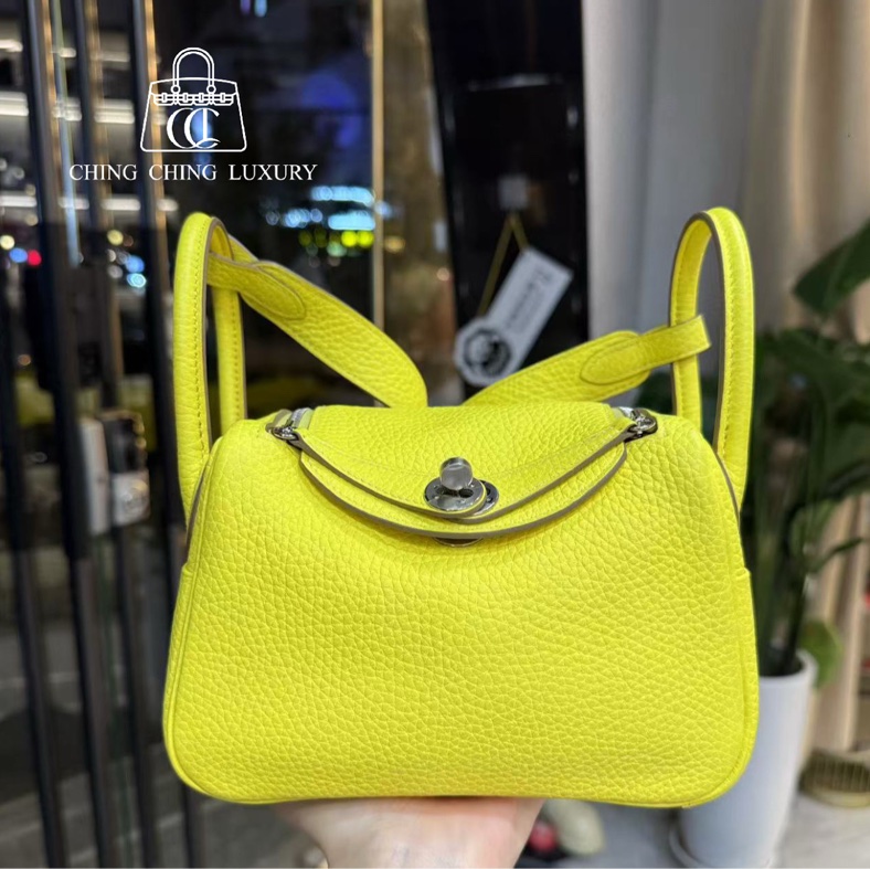 🌈Hermes💛Mini Lindy一代💛檸檬黃色銀扣🌈99新🌟TC皮🌟-0