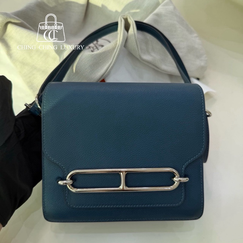 🌈Hermes💙Mini Roulis 19💙深邃藍銀扣🌟98.5新🌈Evercolor皮🌟-0