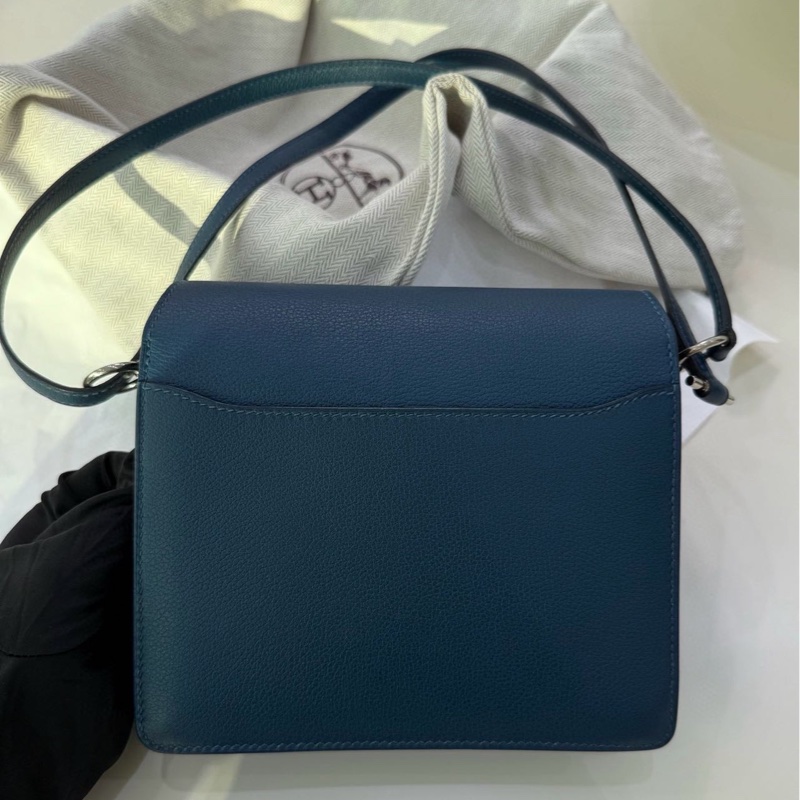 🌈Hermes💙Mini Roulis 19💙深邃藍銀扣🌟98.5新🌈Evercolor皮🌟-9