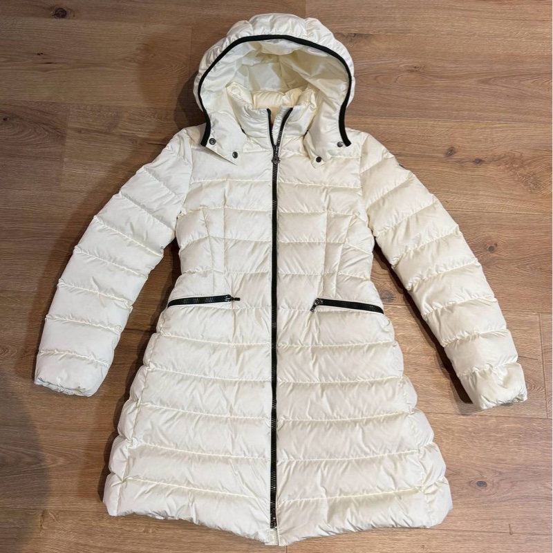 moncler 大童 白色 白配黑邊 連帽 輕羽絨 長羽絨 長版羽絨外套 羽絨外套 防風外套-0